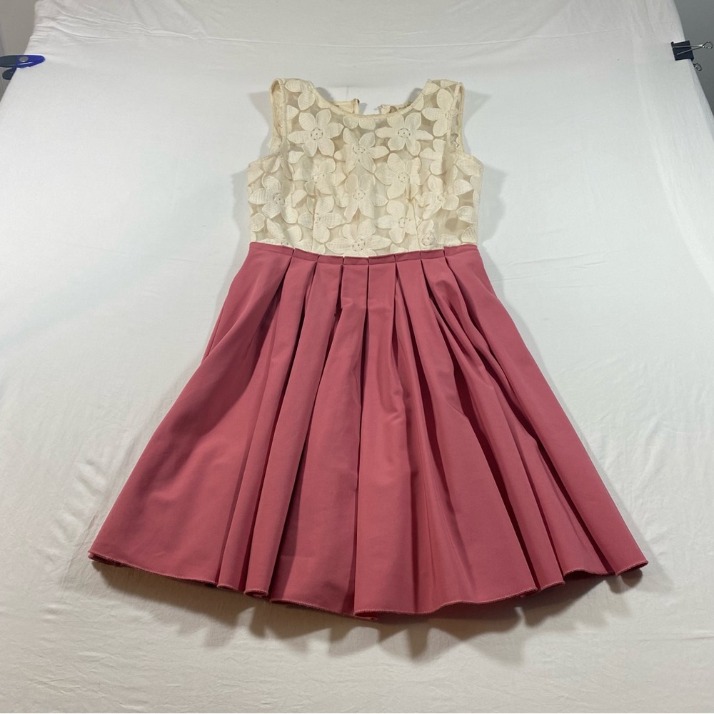 Altar’d State Dress Fit Flare Mini  Lace Bodice Cream Pink Floral Cutout Medium - Picture 3 of 11